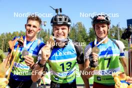 25.08.2024, Otepaeae, Estonia (EST): Jonas Marecek (CZE), Rene Zahkna (EST), Andrejs Rastorgujevs (LAT), (l-r) - IBU Summer Biathlon World Championships, mass men, Otepaeae (EST). www.nordicfocus.com. © Manzoni/NordicFocus. Every downloaded picture is fee-liable.