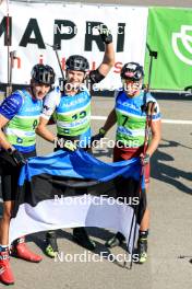 25.08.2024, Otepaeae, Estonia (EST): Jonas Marecek (CZE), Rene Zahkna (EST), Andrejs Rastorgujevs (LAT), (l-r) - IBU Summer Biathlon World Championships, mass men, Otepaeae (EST). www.nordicfocus.com. © Manzoni/NordicFocus. Every downloaded picture is fee-liable.