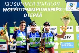 25.08.2024, Otepaeae, Estonia (EST): Jonas Marecek (CZE), Rene Zahkna (EST), Andrejs Rastorgujevs (LAT), (l-r) - IBU Summer Biathlon World Championships, mass men, Otepaeae (EST). www.nordicfocus.com. © Manzoni/NordicFocus. Every downloaded picture is fee-liable.