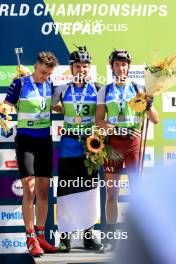 25.08.2024, Otepaeae, Estonia (EST): Jonas Marecek (CZE), Rene Zahkna (EST), Andrejs Rastorgujevs (LAT), (l-r) - IBU Summer Biathlon World Championships, mass men, Otepaeae (EST). www.nordicfocus.com. © Manzoni/NordicFocus. Every downloaded picture is fee-liable.