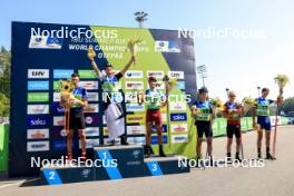 25.08.2024, Otepaeae, Estonia (EST): Jonas Marecek (CZE), Rene Zahkna (EST), Andrejs Rastorgujevs (LAT), Anton Dudchenko (UKR), Tomas Mikyska (CZE), George Coltea (ROU), (l-r) - IBU Summer Biathlon World Championships, mass men, Otepaeae (EST). www.nordicfocus.com. © Manzoni/NordicFocus. Every downloaded picture is fee-liable.