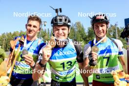 25.08.2024, Otepaeae, Estonia (EST): Jonas Marecek (CZE), Rene Zahkna (EST), Andrejs Rastorgujevs (LAT), (l-r) - IBU Summer Biathlon World Championships, mass men, Otepaeae (EST). www.nordicfocus.com. © Manzoni/NordicFocus. Every downloaded picture is fee-liable.