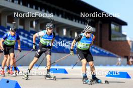 25.08.2024, Otepaeae, Estonia (EST): Jonas Marecek (CZE), George Coltea (ROU), Thierry Langer (BEL), (l-r) - IBU Summer Biathlon World Championships, mass men, Otepaeae (EST). www.nordicfocus.com. © Manzoni/NordicFocus. Every downloaded picture is fee-liable.