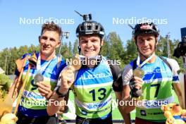 25.08.2024, Otepaeae, Estonia (EST): Jonas Marecek (CZE), Rene Zahkna (EST), Andrejs Rastorgujevs (LAT), (l-r) - IBU Summer Biathlon World Championships, mass men, Otepaeae (EST). www.nordicfocus.com. © Manzoni/NordicFocus. Every downloaded picture is fee-liable.