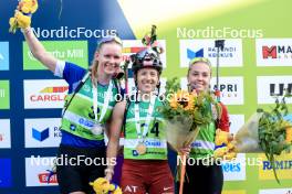 25.08.2024, Otepaeae, Estonia (EST): Suvi Minkkinen (FIN), Baiba Bendika (LAT), Tereza Vobornikova (CZE), (l-r) - IBU Summer Biathlon World Championships, mass women, Otepaeae (EST). www.nordicfocus.com. © Manzoni/NordicFocus. Every downloaded picture is fee-liable.