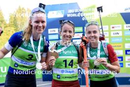 25.08.2024, Otepaeae, Estonia (EST): Suvi Minkkinen (FIN), Baiba Bendika (LAT), Tereza Vobornikova (CZE), (l-r) - IBU Summer Biathlon World Championships, mass women, Otepaeae (EST). www.nordicfocus.com. © Manzoni/NordicFocus. Every downloaded picture is fee-liable.