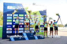 25.08.2024, Otepaeae, Estonia (EST): Suvi Minkkinen (FIN), Baiba Bendika (LAT), Tereza Vobornikova (CZE), Lucie Charvatova (CZE), Joanna Jakiela (POL), Susan Kuelm (EST), (l-r) - IBU Summer Biathlon World Championships, mass women, Otepaeae (EST). www.nordicfocus.com. © Manzoni/NordicFocus. Every downloaded picture is fee-liable.