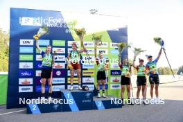 25.08.2024, Otepaeae, Estonia (EST): Suvi Minkkinen (FIN), Baiba Bendika (LAT), Tereza Vobornikova (CZE), Lucie Charvatova (CZE), Joanna Jakiela (POL), Susan Kuelm (EST), (l-r) - IBU Summer Biathlon World Championships, mass women, Otepaeae (EST). www.nordicfocus.com. © Manzoni/NordicFocus. Every downloaded picture is fee-liable.