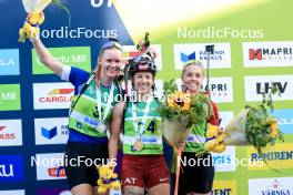 25.08.2024, Otepaeae, Estonia (EST): Suvi Minkkinen (FIN), Baiba Bendika (LAT), Tereza Vobornikova (CZE), (l-r) - IBU Summer Biathlon World Championships, mass women, Otepaeae (EST). www.nordicfocus.com. © Manzoni/NordicFocus. Every downloaded picture is fee-liable.