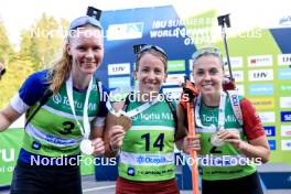 25.08.2024, Otepaeae, Estonia (EST): Suvi Minkkinen (FIN), Baiba Bendika (LAT), Tereza Vobornikova (CZE), (l-r) - IBU Summer Biathlon World Championships, mass women, Otepaeae (EST). www.nordicfocus.com. © Manzoni/NordicFocus. Every downloaded picture is fee-liable.