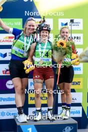 25.08.2024, Otepaeae, Estonia (EST): Suvi Minkkinen (FIN), Baiba Bendika (LAT), Tereza Vobornikova (CZE), (l-r) - IBU Summer Biathlon World Championships, mass women, Otepaeae (EST). www.nordicfocus.com. © Manzoni/NordicFocus. Every downloaded picture is fee-liable.