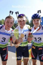 25.08.2024, Otepaeae, Estonia (EST): Sivert Gerhardsen (NOR), Vitalii Mandzyn (UKR), Kasper Kalkenberg (NOR), (l-r) - IBU Summer Biathlon World Championships, pursuit junior men, Otepaeae (EST). www.nordicfocus.com. © Manzoni/NordicFocus. Every downloaded picture is fee-liable.