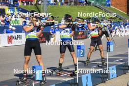 25.08.2024, Otepaeae, Estonia (EST): Michal Adamov (SVK), Sebastian Ilavsky (SVK), Dias Omarov (KAZ), (l-r) - IBU Summer Biathlon World Championships, pursuit junior men, Otepaeae (EST). www.nordicfocus.com. © Manzoni/NordicFocus. Every downloaded picture is fee-liable.