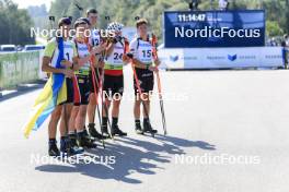 25.08.2024, Otepaeae, Estonia (EST): Vitalii Mandzyn (UKR), Sivert Gerhardsen (NOR), Jakub Borgula (SVK), Jakub Potoniec (POL), Mark-Markos Kehva (EST), (l-r) - IBU Summer Biathlon World Championships, pursuit junior men, Otepaeae (EST). www.nordicfocus.com. © Manzoni/NordicFocus. Every downloaded picture is fee-liable.