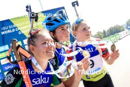 25.08.2024, Otepaeae, Estonia (EST): Lora Hristova (BUL), Valentina Dimitrova (BUL), Ilona Plechacova (CZE), (l-r) - IBU Summer Biathlon World Championships, pursuit junior women, Otepaeae (EST). www.nordicfocus.com. © Manzoni/NordicFocus. Every downloaded picture is fee-liable.