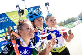 25.08.2024, Otepaeae, Estonia (EST): Lora Hristova (BUL), Valentina Dimitrova (BUL), Ilona Plechacova (CZE), (l-r) - IBU Summer Biathlon World Championships, pursuit junior women, Otepaeae (EST). www.nordicfocus.com. © Manzoni/NordicFocus. Every downloaded picture is fee-liable.