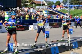 25.08.2024, Otepaeae, Estonia (EST): Valentina Dimitrova (BUL), Olena Horodna (UKR), Lora Hristova (BUL), (l-r) - IBU Summer Biathlon World Championships, pursuit junior women, Otepaeae (EST). www.nordicfocus.com. © Manzoni/NordicFocus. Every downloaded picture is fee-liable.