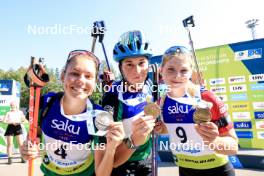 25.08.2024, Otepaeae, Estonia (EST): Lora Hristova (BUL), Valentina Dimitrova (BUL), Ilona Plechacova (CZE), (l-r) - IBU Summer Biathlon World Championships, pursuit junior women, Otepaeae (EST). www.nordicfocus.com. © Manzoni/NordicFocus. Every downloaded picture is fee-liable.