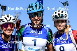 25.08.2024, Otepaeae, Estonia (EST): Lora Hristova (BUL), Valentina Dimitrova (BUL), Ilona Plechacova (CZE), (l-r) - IBU Summer Biathlon World Championships, pursuit junior women, Otepaeae (EST). www.nordicfocus.com. © Manzoni/NordicFocus. Every downloaded picture is fee-liable.