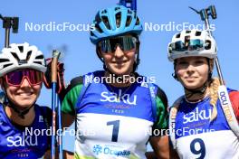 25.08.2024, Otepaeae, Estonia (EST): Lora Hristova (BUL), Valentina Dimitrova (BUL), Ilona Plechacova (CZE), (l-r) - IBU Summer Biathlon World Championships, pursuit junior women, Otepaeae (EST). www.nordicfocus.com. © Manzoni/NordicFocus. Every downloaded picture is fee-liable.