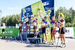 25.08.2024, Otepaeae, Estonia (EST): Lora Hristova (BUL), Valentina Dimitrova (BUL), Ilona Plechacova (CZE), Olena Horodna (UKR), Ragna Fodstad (NOR), Inka Hamalainen (FIN), (l-r) - IBU Summer Biathlon World Championships, pursuit junior women, Otepaeae (EST). www.nordicfocus.com. © Manzoni/NordicFocus. Every downloaded picture is fee-liable.