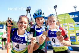 25.08.2024, Otepaeae, Estonia (EST): Lora Hristova (BUL), Valentina Dimitrova (BUL), Ilona Plechacova (CZE), (l-r) - IBU Summer Biathlon World Championships, pursuit junior women, Otepaeae (EST). www.nordicfocus.com. © Manzoni/NordicFocus. Every downloaded picture is fee-liable.