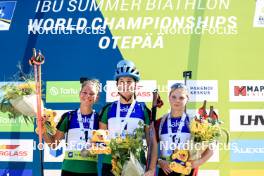 25.08.2024, Otepaeae, Estonia (EST): Lora Hristova (BUL), Valentina Dimitrova (BUL), Ilona Plechacova (CZE), (l-r) - IBU Summer Biathlon World Championships, pursuit junior women, Otepaeae (EST). www.nordicfocus.com. © Manzoni/NordicFocus. Every downloaded picture is fee-liable.