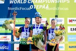 25.08.2024, Otepaeae, Estonia (EST): Lora Hristova (BUL), Valentina Dimitrova (BUL), Ilona Plechacova (CZE), (l-r) - IBU Summer Biathlon World Championships, pursuit junior women, Otepaeae (EST). www.nordicfocus.com. © Manzoni/NordicFocus. Every downloaded picture is fee-liable.