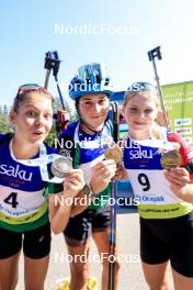 25.08.2024, Otepaeae, Estonia (EST): Lora Hristova (BUL), Valentina Dimitrova (BUL), Ilona Plechacova (CZE), (l-r) - IBU Summer Biathlon World Championships, pursuit junior women, Otepaeae (EST). www.nordicfocus.com. © Manzoni/NordicFocus. Every downloaded picture is fee-liable.