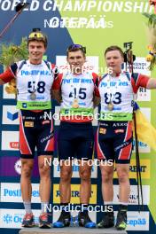 24.08.2024, Otepaeae, Estonia (EST): Haavard Tosterud (NOR), Vitalii Mandzyn (UKR), Sivert Gerhardsen (NOR), (l-r) - IBU Summer Biathlon World Championships, sprint junior men, Otepaeae (EST). www.nordicfocus.com. © Manzoni/NordicFocus. Every downloaded picture is fee-liable.