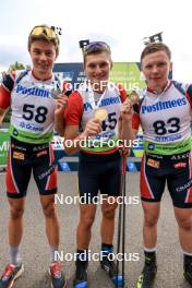 24.08.2024, Otepaeae, Estonia (EST): Haavard Tosterud (NOR), Vitalii Mandzyn (UKR), Sivert Gerhardsen (NOR), (l-r) - IBU Summer Biathlon World Championships, sprint junior men, Otepaeae (EST). www.nordicfocus.com. © Manzoni/NordicFocus. Every downloaded picture is fee-liable.