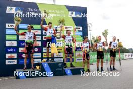 24.08.2024, Otepaeae, Estonia (EST): Haavard Tosterud (NOR), Vitalii Mandzyn (UKR), Sivert Gerhardsen (NOR), Andreas Aas (NOR), Fabian Suchodolski (POL), Konstantin Vasilev (BUL), (l-r) - IBU Summer Biathlon World Championships, sprint junior men, Otepaeae (EST). www.nordicfocus.com. © Manzoni/NordicFocus. Every downloaded picture is fee-liable.