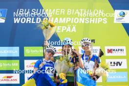 24.08.2024, Otepaeae, Estonia (EST): Viktoriia Khvostenko (UKR), Valentina Dimitrova (BUL), Olena Horodna (UKR), (l-r) - IBU Summer Biathlon World Championships, sprint junior women, Otepaeae (EST). www.nordicfocus.com. © Manzoni/NordicFocus. Every downloaded picture is fee-liable.