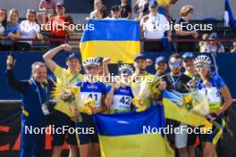 24.08.2024, Otepaeae, Estonia (EST): Kseniia Prykhodko (UKR), Viktoriia Khvostenko (UKR), Olena Horodna (UKR), (l-r) - IBU Summer Biathlon World Championships, sprint junior women, Otepaeae (EST). www.nordicfocus.com. © Manzoni/NordicFocus. Every downloaded picture is fee-liable.