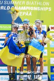 24.08.2024, Otepaeae, Estonia (EST): Viktoriia Khvostenko (UKR), Valentina Dimitrova (BUL), Olena Horodna (UKR), (l-r) - IBU Summer Biathlon World Championships, sprint junior women, Otepaeae (EST). www.nordicfocus.com. © Manzoni/NordicFocus. Every downloaded picture is fee-liable.