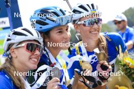 24.08.2024, Otepaeae, Estonia (EST): Viktoriia Khvostenko (UKR), Valentina Dimitrova (BUL), Olena Horodna (UKR), (l-r) - IBU Summer Biathlon World Championships, sprint junior women, Otepaeae (EST). www.nordicfocus.com. © Manzoni/NordicFocus. Every downloaded picture is fee-liable.