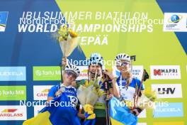 24.08.2024, Otepaeae, Estonia (EST): Viktoriia Khvostenko (UKR), Valentina Dimitrova (BUL), Olena Horodna (UKR), (l-r) - IBU Summer Biathlon World Championships, sprint junior women, Otepaeae (EST). www.nordicfocus.com. © Manzoni/NordicFocus. Every downloaded picture is fee-liable.