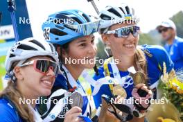 24.08.2024, Otepaeae, Estonia (EST): Viktoriia Khvostenko (UKR), Valentina Dimitrova (BUL), Olena Horodna (UKR), (l-r) - IBU Summer Biathlon World Championships, sprint junior women, Otepaeae (EST). www.nordicfocus.com. © Manzoni/NordicFocus. Every downloaded picture is fee-liable.