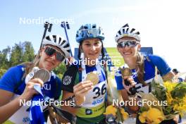 24.08.2024, Otepaeae, Estonia (EST): Viktoriia Khvostenko (UKR), Valentina Dimitrova (BUL), Olena Horodna (UKR), (l-r) - IBU Summer Biathlon World Championships, sprint junior women, Otepaeae (EST). www.nordicfocus.com. © Manzoni/NordicFocus. Every downloaded picture is fee-liable.