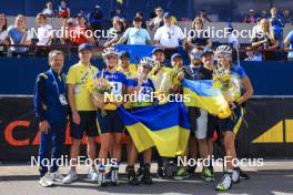 24.08.2024, Otepaeae, Estonia (EST): Kseniia Prykhodko (UKR), Viktoriia Khvostenko (UKR), Olena Horodna (UKR), (l-r) - IBU Summer Biathlon World Championships, sprint junior women, Otepaeae (EST). www.nordicfocus.com. © Manzoni/NordicFocus. Every downloaded picture is fee-liable.