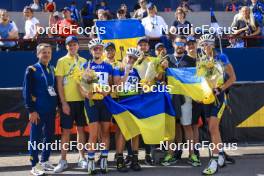 24.08.2024, Otepaeae, Estonia (EST): Kseniia Prykhodko (UKR), Viktoriia Khvostenko (UKR), Olena Horodna (UKR), (l-r) - IBU Summer Biathlon World Championships, sprint junior women, Otepaeae (EST). www.nordicfocus.com. © Manzoni/NordicFocus. Every downloaded picture is fee-liable.