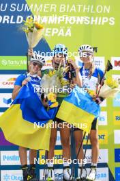 24.08.2024, Otepaeae, Estonia (EST): Viktoriia Khvostenko (UKR), Valentina Dimitrova (BUL), Olena Horodna (UKR), (l-r) - IBU Summer Biathlon World Championships, sprint junior women, Otepaeae (EST). www.nordicfocus.com. © Manzoni/NordicFocus. Every downloaded picture is fee-liable.