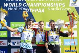 24.08.2024, Otepaeae, Estonia (EST): Emilien Claude (FRA), Jakub Stvrtecky (CZE), Thierry Langer (BEL), (l-r) - IBU Summer Biathlon World Championships, sprint men, Otepaeae (EST). www.nordicfocus.com. © Manzoni/NordicFocus. Every downloaded picture is fee-liable.