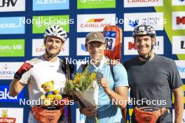 24.08.2024, Otepaeae, Estonia (EST): Fabien Claude (FRA), Emilien Claude (FRA), Florent Claude (BEL), (l-r) - IBU Summer Biathlon World Championships, sprint men, Otepaeae (EST). www.nordicfocus.com. © Manzoni/NordicFocus. Every downloaded picture is fee-liable.