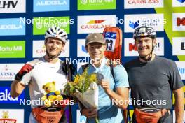 24.08.2024, Otepaeae, Estonia (EST): Fabien Claude (FRA), Emilien Claude (FRA), Florent Claude (BEL), (l-r) - IBU Summer Biathlon World Championships, sprint men, Otepaeae (EST). www.nordicfocus.com. © Manzoni/NordicFocus. Every downloaded picture is fee-liable.