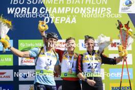 24.08.2024, Otepaeae, Estonia (EST): Emilien Claude (FRA), Jakub Stvrtecky (CZE), Thierry Langer (BEL), (l-r) - IBU Summer Biathlon World Championships, sprint men, Otepaeae (EST). www.nordicfocus.com. © Manzoni/NordicFocus. Every downloaded picture is fee-liable.