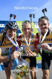 24.08.2024, Otepaeae, Estonia (EST): Emilien Claude (FRA), Jakub Stvrtecky (CZE), Thierry Langer (BEL), (l-r) - IBU Summer Biathlon World Championships, sprint men, Otepaeae (EST). www.nordicfocus.com. © Manzoni/NordicFocus. Every downloaded picture is fee-liable.