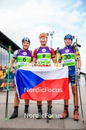 22.08.2024, Otepaeae, Estonia (EST): Matija Legovic (CRO), David Elias (CZE), Victor Berglund (SWE), (l-r) - IBU Summer Biathlon World Championships, super sprint junior men, Otepaeae (EST). www.nordicfocus.com. © Manzoni/NordicFocus. Every downloaded picture is fee-liable.