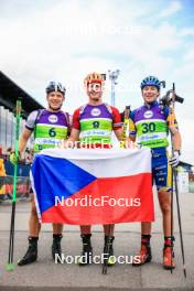 22.08.2024, Otepaeae, Estonia (EST): Matija Legovic (CRO), David Elias (CZE), Victor Berglund (SWE), (l-r) - IBU Summer Biathlon World Championships, super sprint junior men, Otepaeae (EST). www.nordicfocus.com. © Manzoni/NordicFocus. Every downloaded picture is fee-liable.