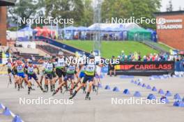 22.08.2024, Otepaeae, Estonia (EST): Filip Crnic (CRO), Rasmus Tiislar (EST), Claudio Oliveira (BRA), David Folea (ROU), Bohdan Borkovskyi (UKR), (l-r) - IBU Summer Biathlon World Championships, super sprint junior men, Otepaeae (EST). www.nordicfocus.com. © Manzoni/NordicFocus. Every downloaded picture is fee-liable.